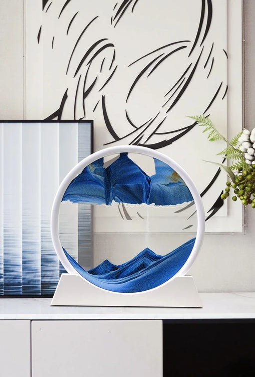 3D Sandscape Moving Sand Art Picture Quicksand Craft Round Glass Deep Sea Liquid Hourglass Flowing Sand Painting Home Decor Gift