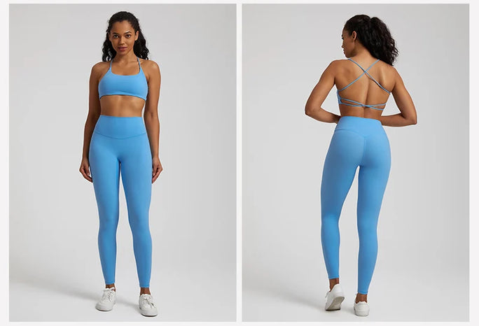 Buttery Soft Two Piece Gym Set for Women Workout Clothes Gym Leggings Backless Sports Bra Suits New In Matching Yoga Pant Sets