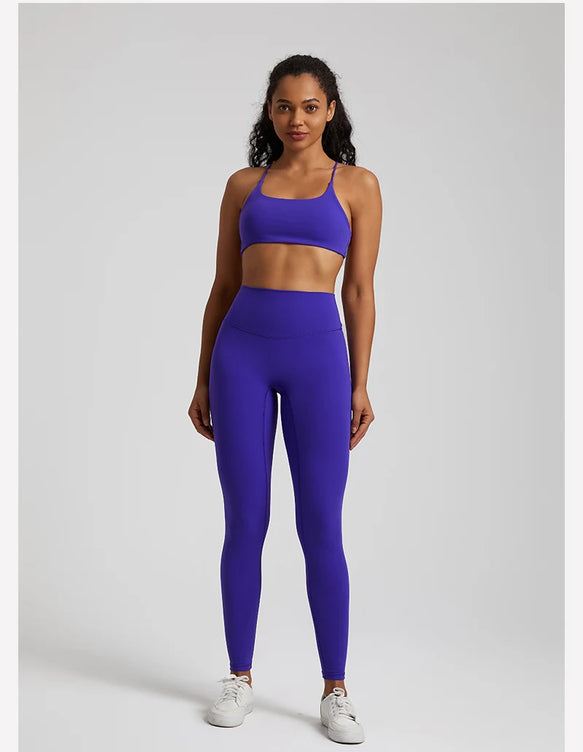 Buttery Soft Two Piece Gym Set for Women Workout Clothes Gym Leggings Backless Sports Bra Suits New In Matching Yoga Pant Sets