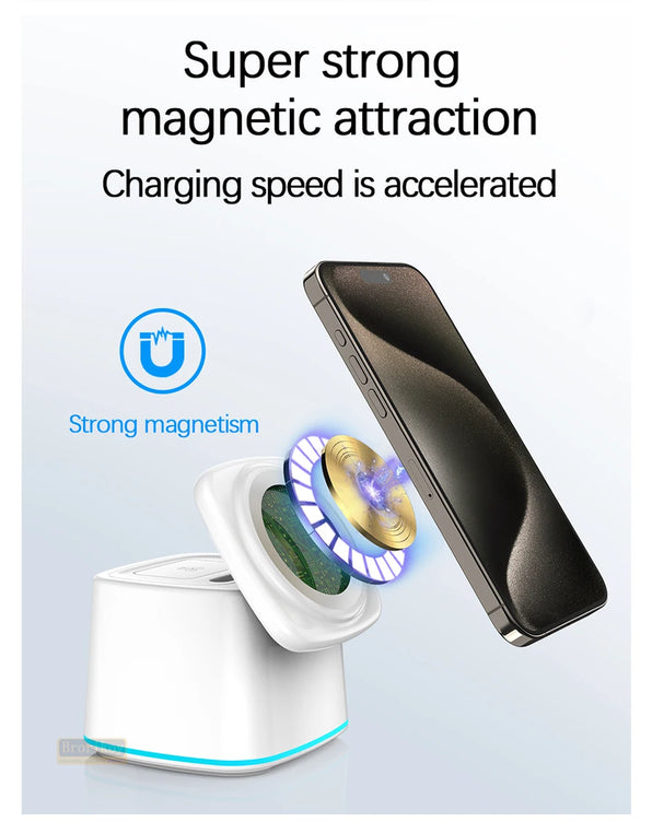 Magnetic Wireless Charger 3 in 1 for Apple Device Portable 15W Fast Charging Station for iPhone 14 13 12 Pro iWatch 8 7 Airpods