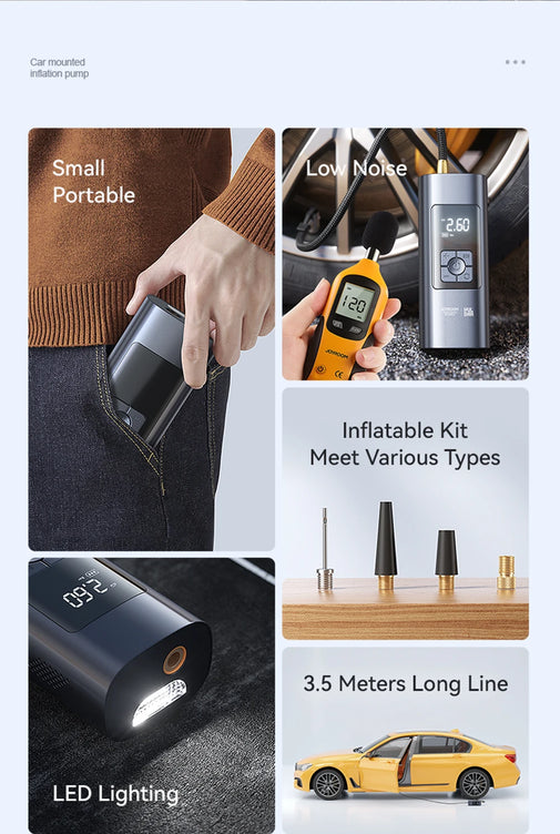 Joyroom Portable Car Air Pump 30W Double Cylinder Car Tire Inflator Wireless Electric Motorcycle Inflatable Pump For Car Bike