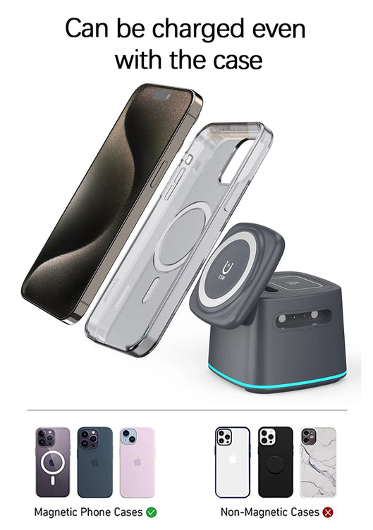Magnetic Wireless Charger 3 in 1 for Apple Device Portable 15W Fast Charging Station for iPhone 14 13 12 Pro iWatch 8 7 Airpods
