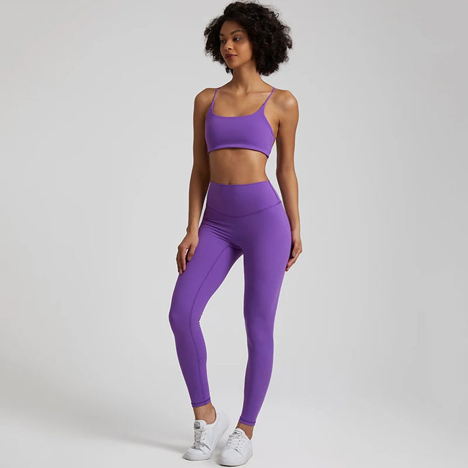 Buttery Soft Two Piece Gym Set for Women Workout Clothes Gym Leggings Backless Sports Bra Suits New In Matching Yoga Pant Sets