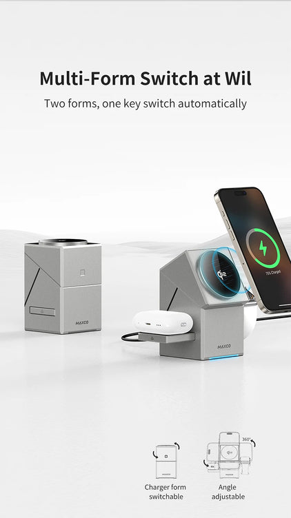 Qi2 3-in-1 Wireless Charger with Auto-Rotating Dock for IPhone 16/15/14 Pro Max, AirPods, and IWatch Fast Charging