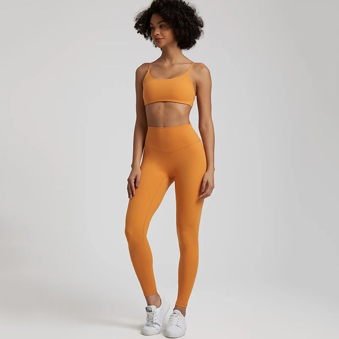 Buttery Soft Two Piece Gym Set for Women Workout Clothes Gym Leggings Backless Sports Bra Suits New In Matching Yoga Pant Sets