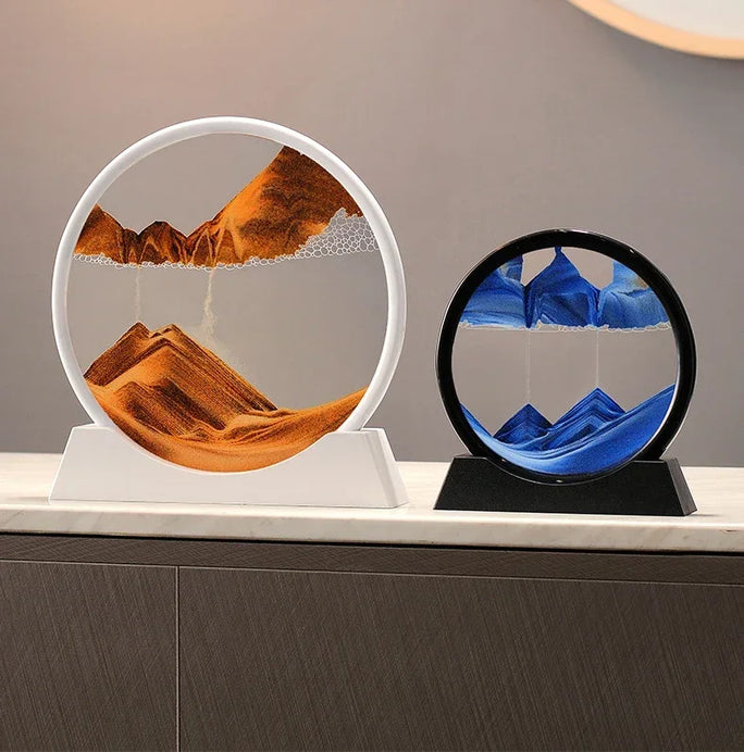3D Sandscape Moving Sand Art Picture Quicksand Craft Round Glass Deep Sea Liquid Hourglass Flowing Sand Painting Home Decor Gift