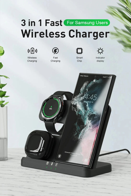 3 in 1 Wireless Charger Stand for Samsung Galaxy S24 S23 Ultra Note Qi Fast Charging Dock Station Watch 7 6 5Pro Holder Buds Pro