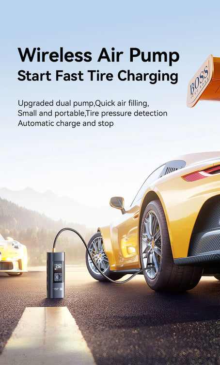 Joyroom Portable Car Air Pump 30W Double Cylinder Car Tire Inflator Wireless Electric Motorcycle Inflatable Pump For Car Bike