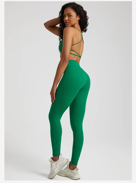 Buttery Soft Two Piece Gym Set for Women Workout Clothes Gym Leggings Backless Sports Bra Suits New In Matching Yoga Pant Sets
