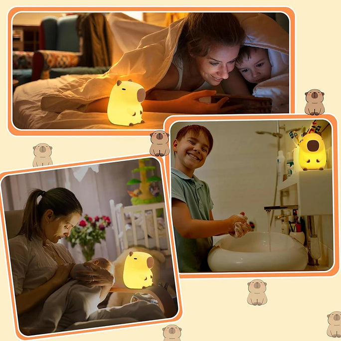 Cute Capybara Night Light Children's Silicone Nightlight Gift USB Rechargeable Animal Touch Bedside Sleep Lamp Decoration