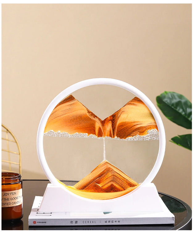3D Sandscape Moving Sand Art Picture Quicksand Craft Round Glass Deep Sea Liquid Hourglass Flowing Sand Painting Home Decor Gift