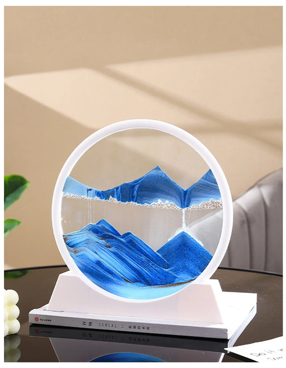 3D Sandscape Moving Sand Art Picture Quicksand Craft Round Glass Deep Sea Liquid Hourglass Flowing Sand Painting Home Decor Gift