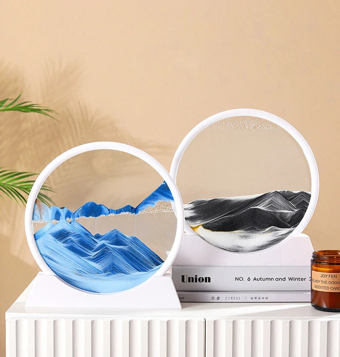 3D Sandscape Moving Sand Art Picture Quicksand Craft Round Glass Deep Sea Liquid Hourglass Flowing Sand Painting Home Decor Gift