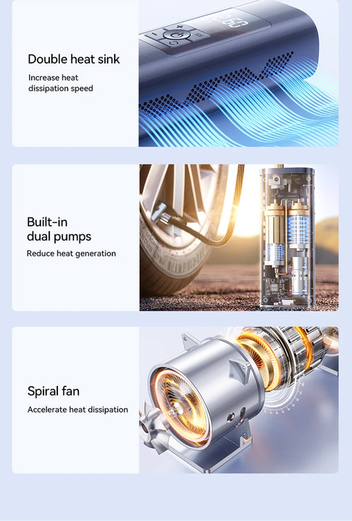 Joyroom Portable Car Air Pump 30W Double Cylinder Car Tire Inflator Wireless Electric Motorcycle Inflatable Pump For Car Bike