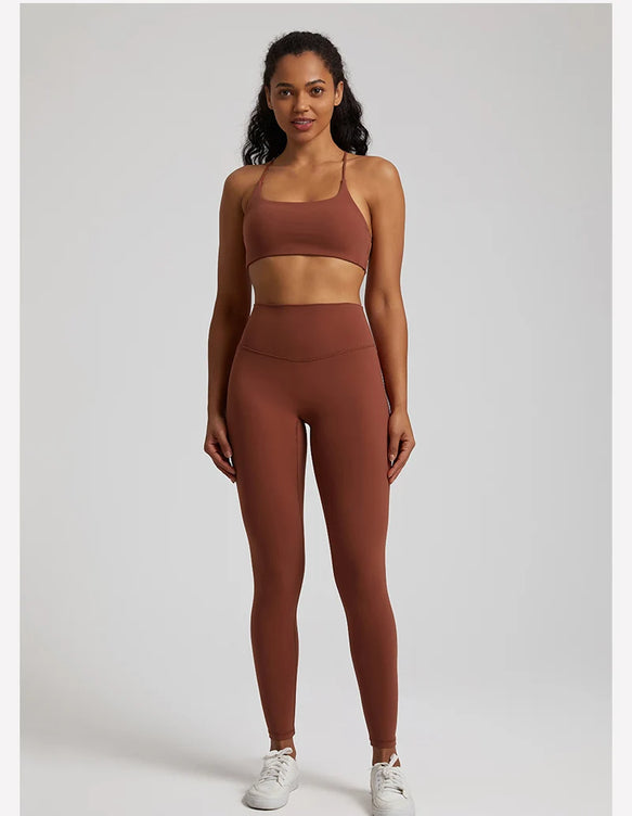 Buttery Soft Two Piece Gym Set for Women Workout Clothes Gym Leggings Backless Sports Bra Suits New In Matching Yoga Pant Sets