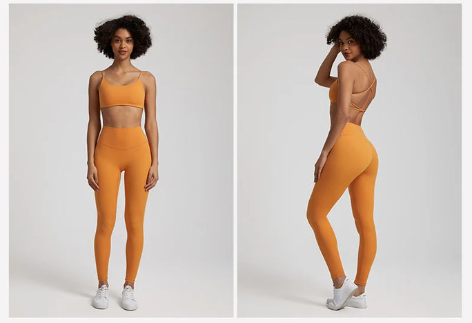 Buttery Soft Two Piece Gym Set for Women Workout Clothes Gym Leggings Backless Sports Bra Suits New In Matching Yoga Pant Sets
