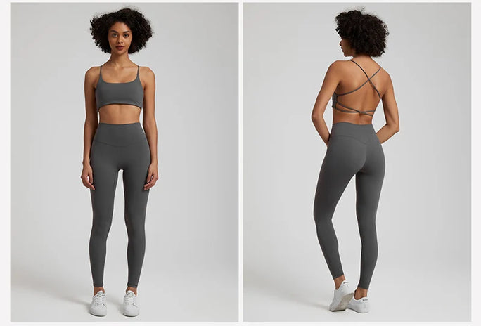 Buttery Soft Two Piece Gym Set for Women Workout Clothes Gym Leggings Backless Sports Bra Suits New In Matching Yoga Pant Sets