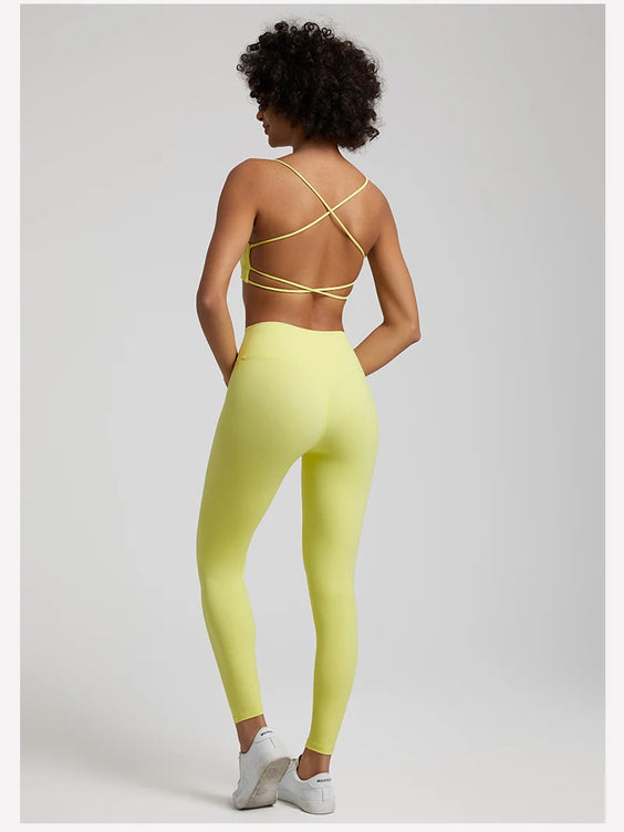 Buttery Soft Two Piece Gym Set for Women Workout Clothes Gym Leggings Backless Sports Bra Suits New In Matching Yoga Pant Sets