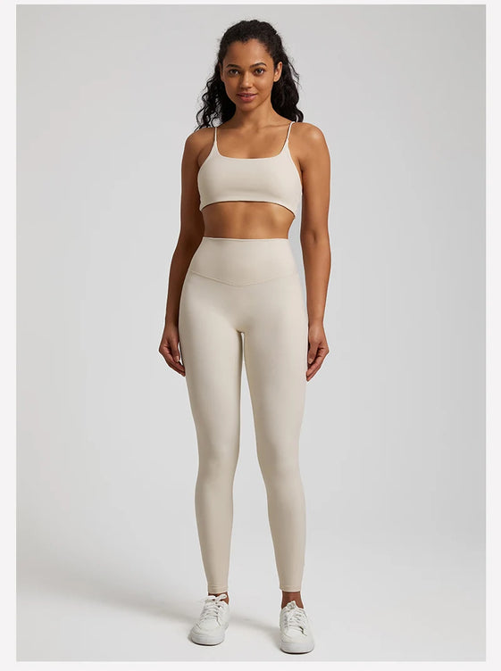 Buttery Soft Two Piece Gym Set for Women Workout Clothes Gym Leggings Backless Sports Bra Suits New In Matching Yoga Pant Sets