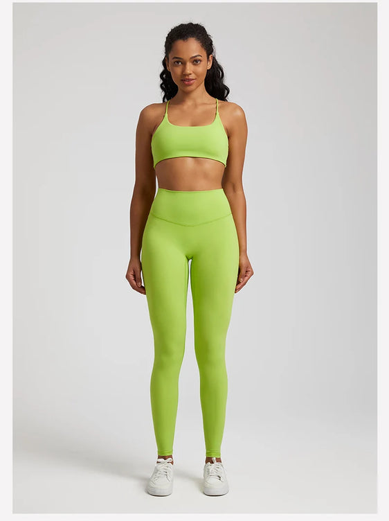 Buttery Soft Two Piece Gym Set for Women Workout Clothes Gym Leggings Backless Sports Bra Suits New In Matching Yoga Pant Sets