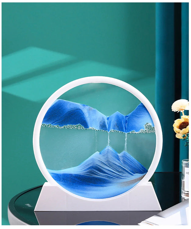 3D Sandscape Moving Sand Art Picture Quicksand Craft Round Glass Deep Sea Liquid Hourglass Flowing Sand Painting Home Decor Gift