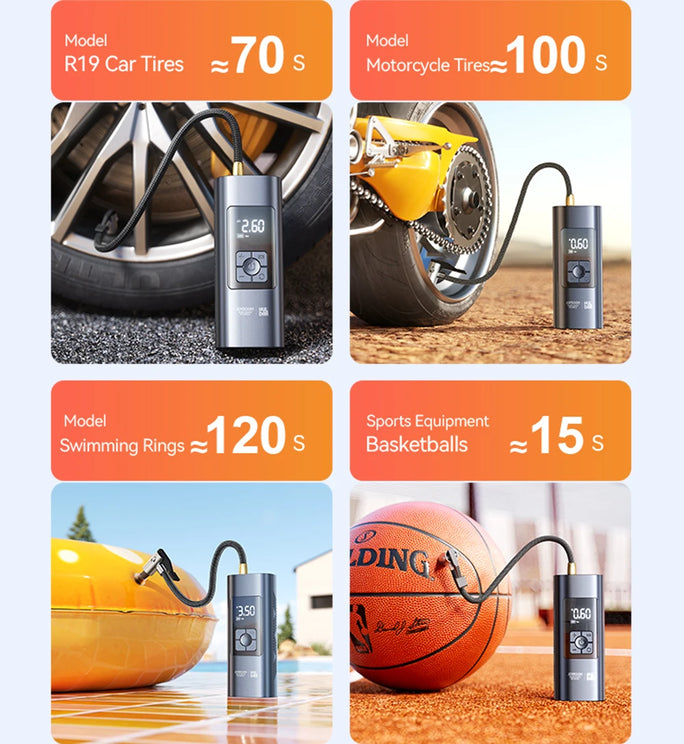 Joyroom Portable Car Air Pump 30W Double Cylinder Car Tire Inflator Wireless Electric Motorcycle Inflatable Pump For Car Bike