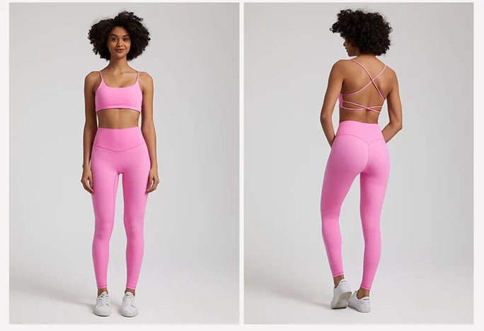 Buttery Soft Two Piece Gym Set for Women Workout Clothes Gym Leggings Backless Sports Bra Suits New In Matching Yoga Pant Sets