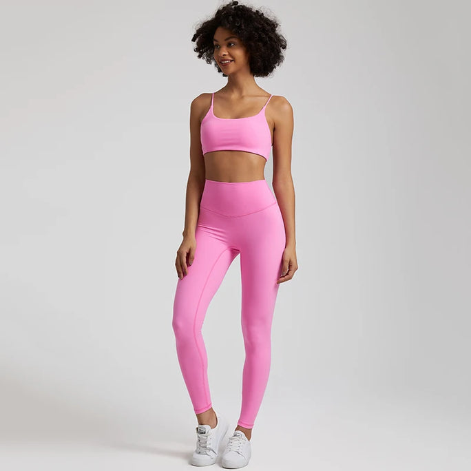 Buttery Soft Two Piece Gym Set for Women Workout Clothes Gym Leggings Backless Sports Bra Suits New In Matching Yoga Pant Sets