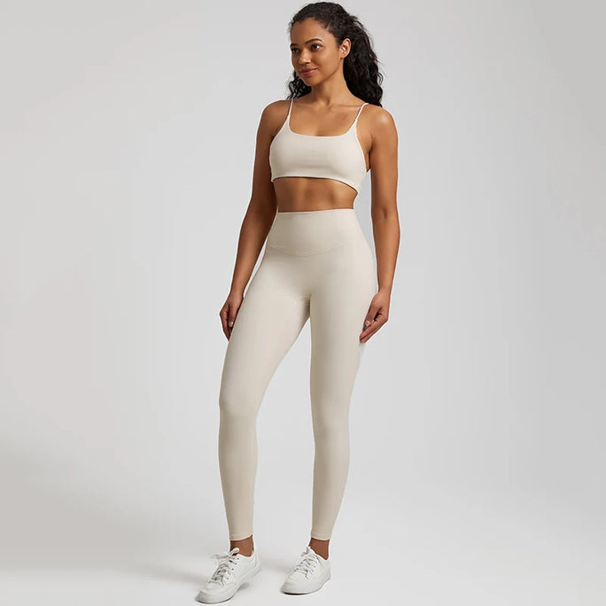 Buttery Soft Two Piece Gym Set for Women Workout Clothes Gym Leggings Backless Sports Bra Suits New In Matching Yoga Pant Sets