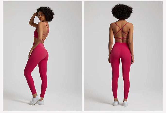 Buttery Soft Two Piece Gym Set for Women Workout Clothes Gym Leggings Backless Sports Bra Suits New In Matching Yoga Pant Sets