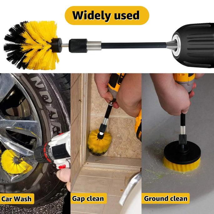 6Pcs Drill Brush Attachment Set Multipurpose Nylo Electric Cleaning Scrub Brush Kit with Extend Connecting Rob for Bathroom Tub