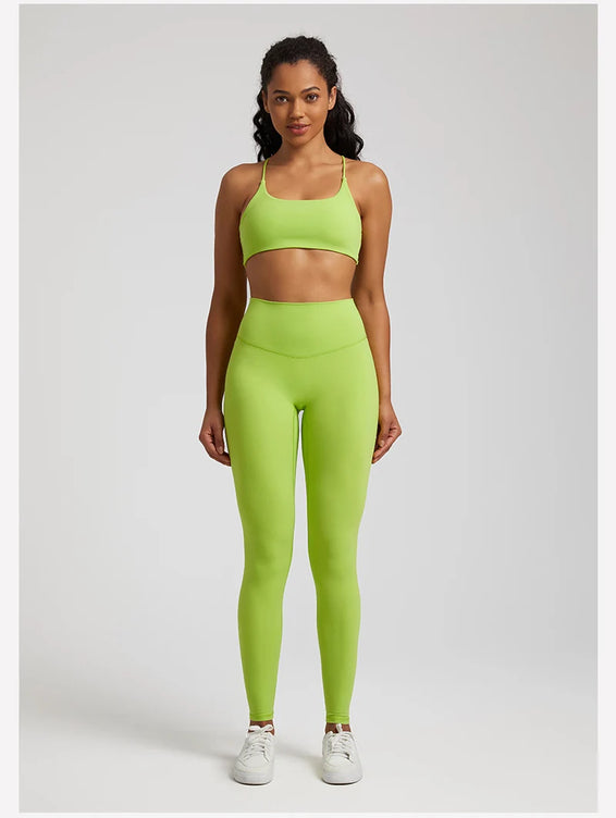 Buttery Soft Two Piece Gym Set for Women Workout Clothes Gym Leggings Backless Sports Bra Suits New In Matching Yoga Pant Sets